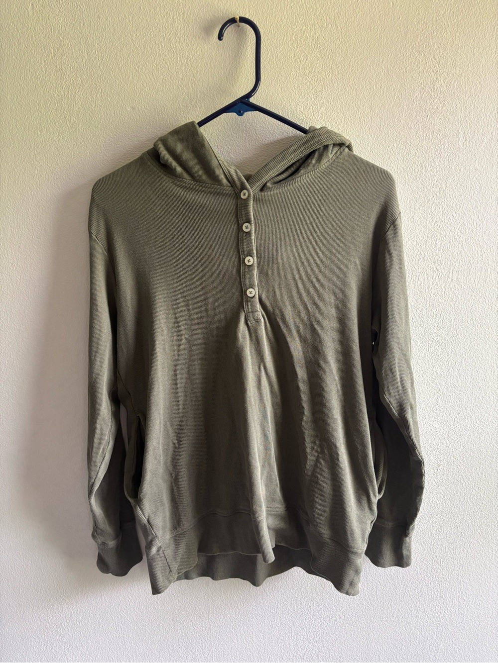 kate quinn Olive Green Hooded Henley Sweatshirt